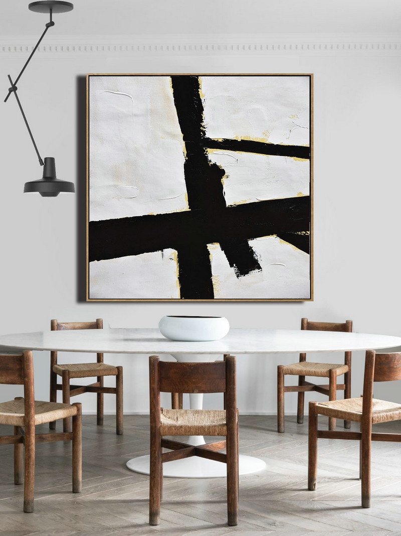 Extra Large 72" Acrylic Painting,Handmade Minimal Art Palette Knife Canvas Painting, Black White Beige - Abstract Art Decor Large Canvas Painting